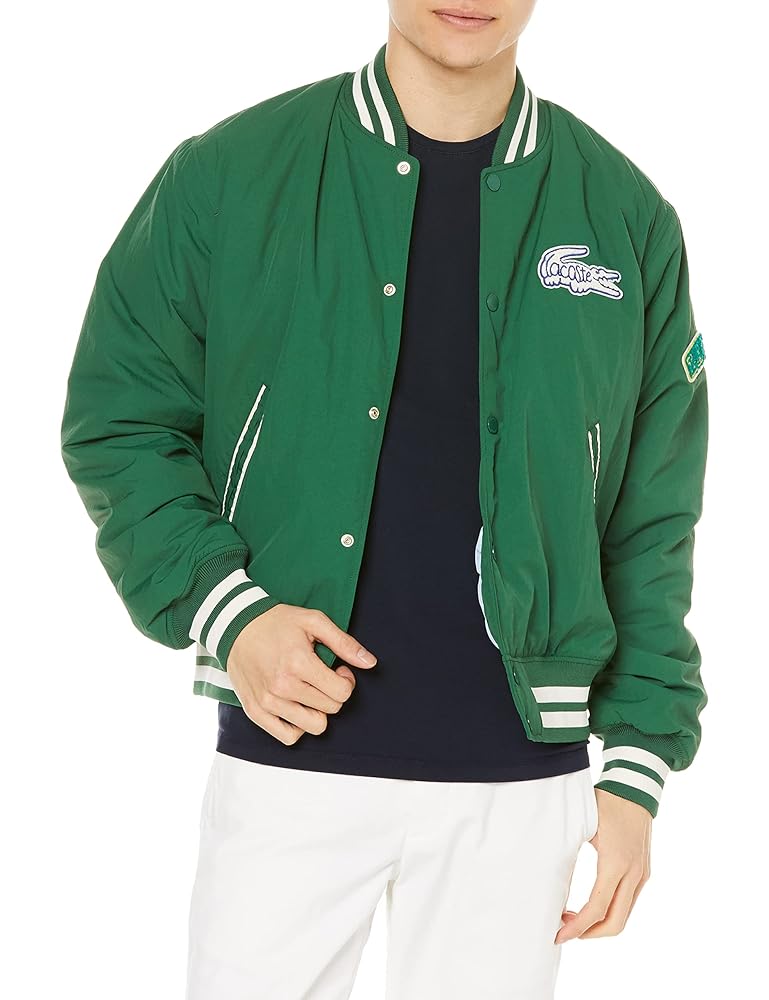 LACOSTE LIVE スタジャン風ジャケット 52美品 LACOSTE スタジャン 耐水 耐風 ハイストレッチ バーシティゴルフ